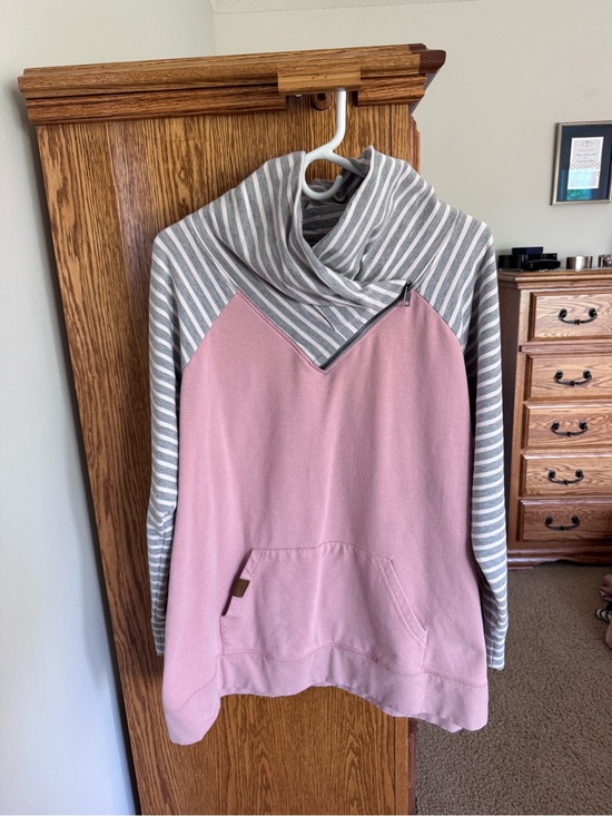 Maurices Tops - Maurices Pink & Gray Striped Cowl Neck Pullover Hoodie